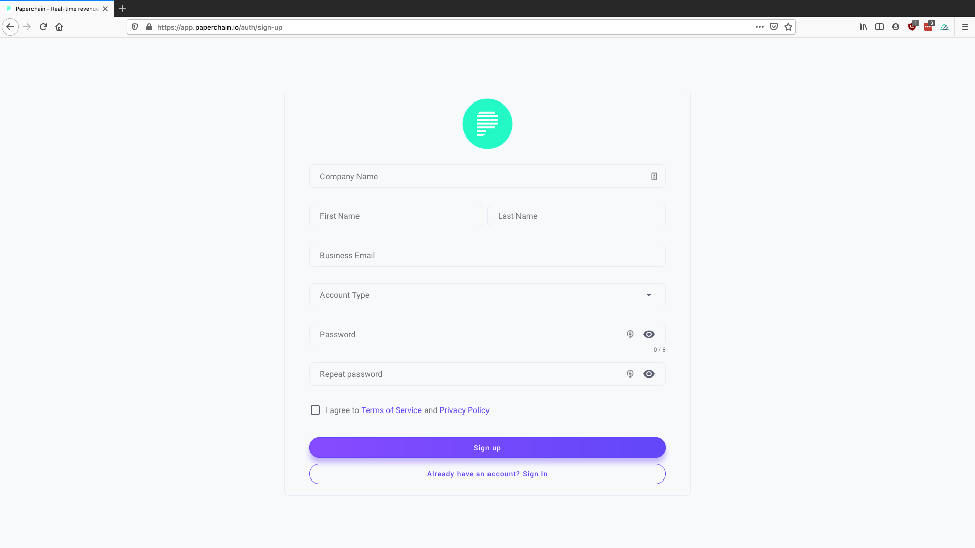 Paperchain Sign-Up Form